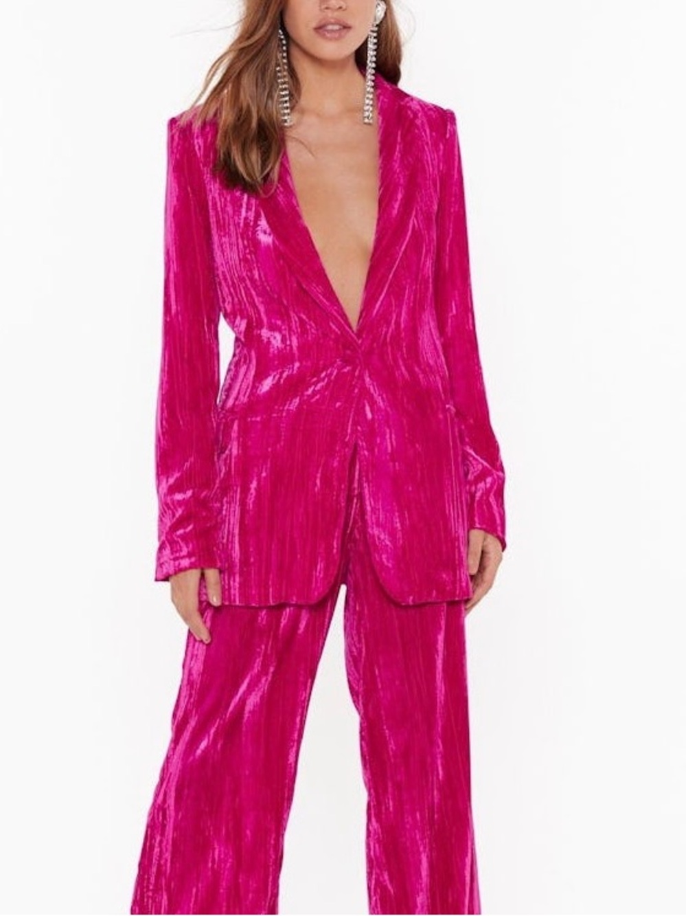 NWT Nasty Gal Hot Pink Crushed Velvet Blazer Size 4 Barbiecore Glam